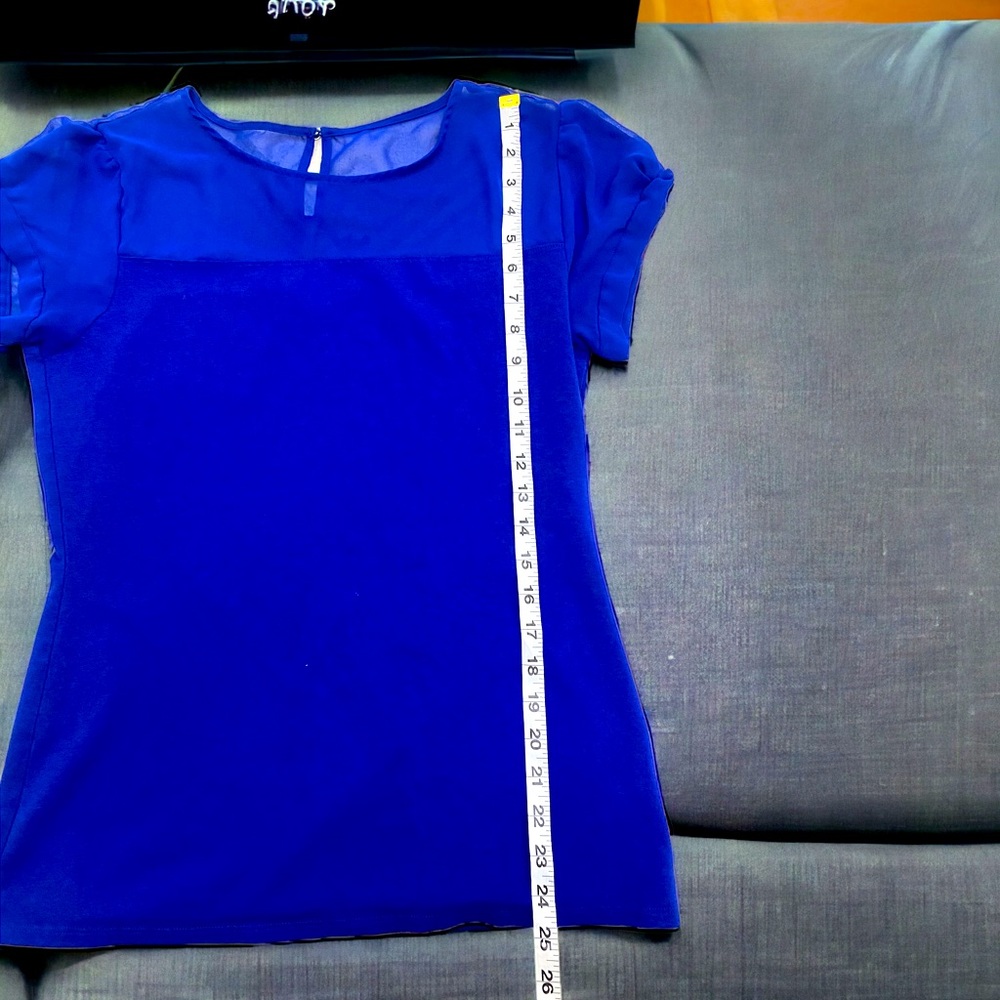 Express Royal Blue Sheer Shoulder Sleeve Blouse Top | Women’s Size  Large - Picture 3 of 7